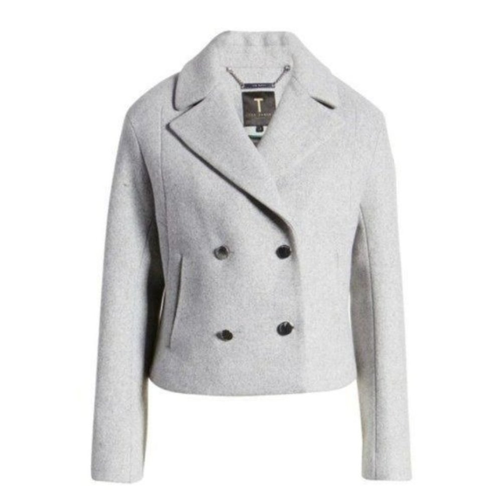Ted Baker London Agneta Double Breast Crop Jacket in Light Gray Size 6 NWT